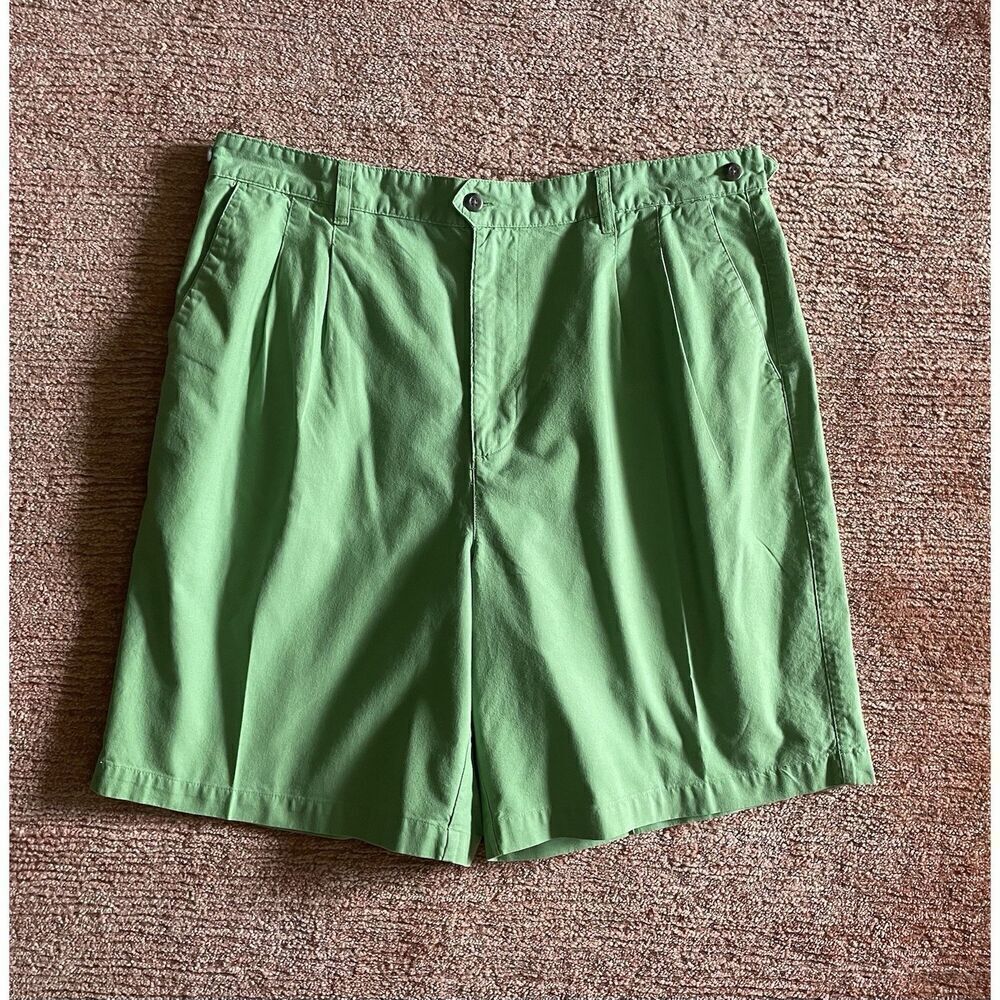 Vintage Ivy Crew Women’s High-Rise Pleated Green Shorts Bermuda Size 36